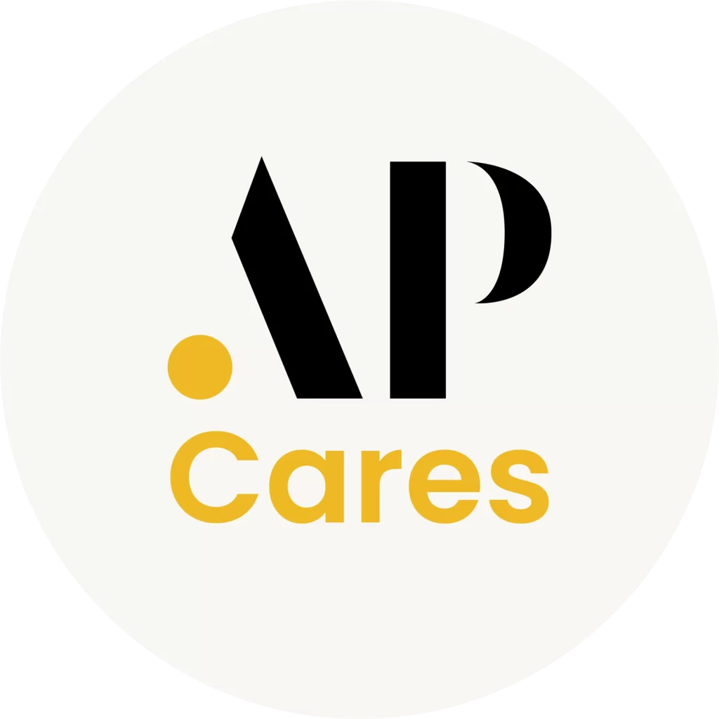April Parker logo with the word Cares in yellow underneath